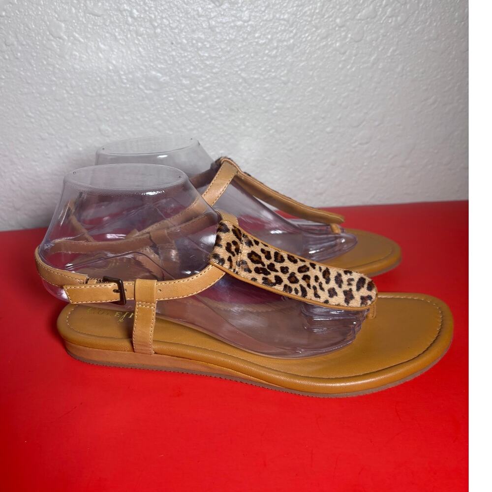 Cole Haan Leather and Real Fur Animal Print Thong Sandals size 9B NEW